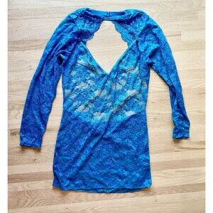 Teal Long Sleeve Lace Mesh High Neck Open Back Boudoir Photo Shoot Dress XL